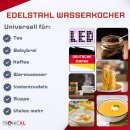 Edelstahl Wasserkocher 1,7L Inox Gehäuse - Automatische Abschaltung I 360° Basis I Kabellos silber Teekocher Babybrei I mit LED und Füllstandsanzeige