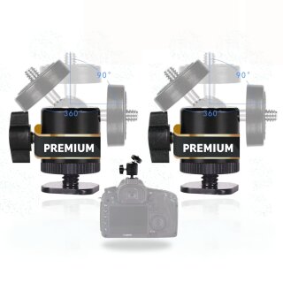 2x 360 Grad Premium Kugelkopf mit Blitzschuhadapter Hot Shoe Hotshoe