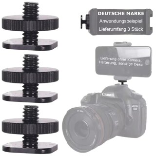 3 x Hot Shoe Adapter 1/4 Zoll Schraube für Kaltschuh Coldshoe GoPro DSLR Kamera Blitz