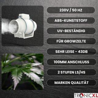 Weedness Grow Lüfter 107 M³/h - 100mm Abluftventilator Für Indoor-Anbau