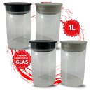 Vorratsgläser Set 4 Stück 1 Liter Vakuum Borosilikat Glas Aufbewahrung Vorratsglas 1000ml luftdicht Glasbehälter mit Deckel mit Vakuumverschluss Küche Haushalt Lebensmittel