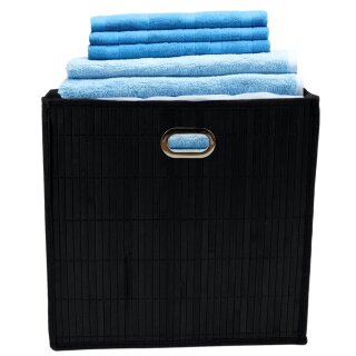 Premium Faltbox für Regal Vliess-Stoff + Bambus 31x31x31cm Aufbewahrungswürfel Aufbewahrungsbox Schwarz