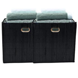 2x Premium Faltbox für Regal Vliess-Stoff + Bambus 31x31x31cm Aufbewahrungswürfel Aufbewahrungsbox Schwarz