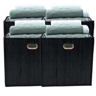 4x Premium Faltbox für Regal Vliess-Stoff + Bambus 31x31x31cm Aufbewahrungswürfel Aufbewahrungsbox Schwarz