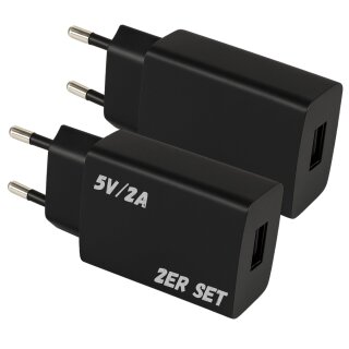 2X USB Netzteil Netzgerät Ladegerät 2A 5V 10W Steckernetzteil USB-A Buchse für Handy Ladekabel Smartphone schwarz