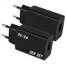 2X USB Netzteil Netzgerät Ladegerät 2A 5V 10W Steckernetzteil USB-A Buchse für Handy Ladekabel Smartphone schwarz