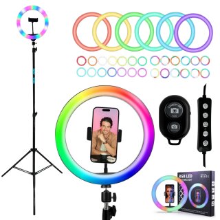 RGB LED Ringlicht mit 210cm Stativ + Selfie Auslöser + Ring Light mit Smartphone Halterung Tripod