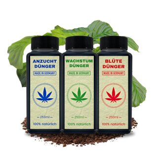 Grow Dünger Set Anzucht Wachstum Blüte MADE IN GERMANY Komplettset für Growbox Growing Eigenanbau Wachstumsphase Blütephase Autoflower