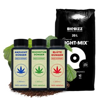 Grow Dünger + Erde Light Mix Set Anzucht Wachstum Blüte MADE IN GERMANY Komplettset für Growbox Growing