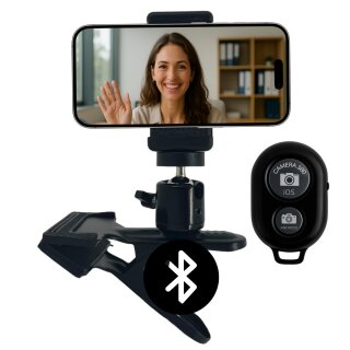 Handy Halterung + Selbstauslöser Tischhalterung Smartphone Klemmstativ Tisch Klemme mit Kugelkopf für iPhone Handys Smartphones