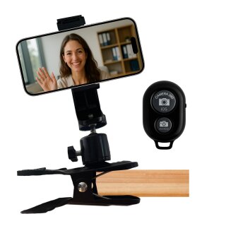 Smartphone Halterung Tisch drehbar + Bluetooth Selbstauslöser vertikal horizontal Klemmstativ Tischklemme Tischständer Tischhalterung