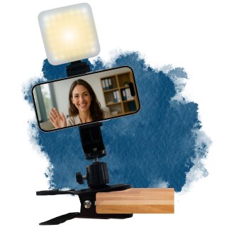 Smartphone Halterung Tisch drehbar + LED Lampe Videoleuchte Klemmstativ Tischklemme Tischständer