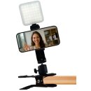 Smartphone Halterung Tisch drehbar + LED Lampe Videoleuchte Klemmstativ Tischklemme Tischständer