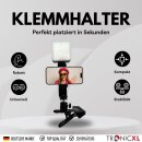 Tischhalterung Smartphone mit Selfie Auslöser und LED Lampe Klemmstativ Klemme Klemmhalterung Halterung für iPhone Handy