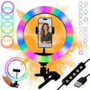RGB Ringlicht 10 Zoll + Handyhalterung Klemmstativ...