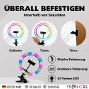 RGB Ringlicht 10 Zoll + Handyhalterung Klemmstativ für Tisch Selfie Influencer Lampe Leuchte LED für TikTok YouTube Instagram