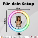 RGB Ringlicht mit Stativ Klemmstativ Tisch Auslöser Bluetooth Selfie Influencer Set Kit Handy Halterung Smartphone