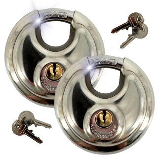 2x Rundbügelschloss Sicherheits Vorhängeschloss 10mm Bügelstärke Edelstahl Korpus I Messingschloss Kneifschutz Schloss