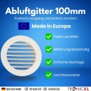 100mm Abluftgitter Lüftungsgitter mit Fliegengitter...