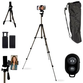 Smartphone Stativ 114cm mit Fernbedienung Handy Halterung für Apple iPhone Samsung Xiaomi Google Tripod