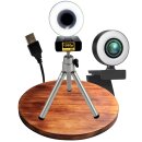 Autofokus Webcam mit Ringlicht Lampe + Stativ Full HD...