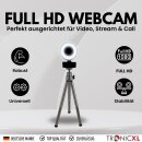 Autofokus Webcam mit Ringlicht Lampe + Stativ Full HD...