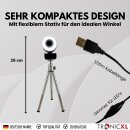Autofokus Webcam mit Ringlicht Lampe + Stativ Full HD 1920x1080p I 2 Mikrofone Stereo I Geräuschunterdrückung für Computer PC