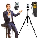 Autofokus Webcam mit Ringlicht Lampe + 60cm Stativ Full...