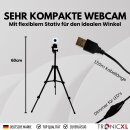 Autofokus Webcam mit Ringlicht Lampe + 60cm Stativ Full HD 1920x1080p I 2 Mikrofone Stereo Geräuschunterdrückung Hintergrund I für Computer PC Laptop für Xbox