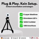 Autofokus Webcam mit Ringlicht Lampe + 60cm Stativ Full HD 1920x1080p I 2 Mikrofone Stereo Geräuschunterdrückung Hintergrund I für Computer PC Laptop für Xbox