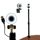 Autofokus Webcam mit Ringlicht Lampe Klemmstativ...