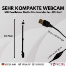Autofokus Webcam mit Ringlicht Lampe Klemmstativ Tischplatte Halterung Full HD 1920x1080p I 2 Mikrofone Stereo Geräuschunterdrückung Hintergrund I für Computer PC Laptop für Xbox