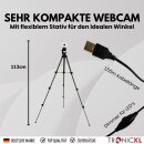 Autofokus Webcam mit Ringlicht Lampe + 113cm Stativ Full HD 1920x1080p I 2 Mikrofone Stereo Geräuschunterdrückung Hintergrund I für Computer PC Laptop für Xbox