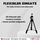 Autofokus Webcam mit Ringlicht Lampe + 113cm Stativ Full HD 1920x1080p I 2 Mikrofone Stereo Geräuschunterdrückung Hintergrund I für Computer PC Laptop für Xbox