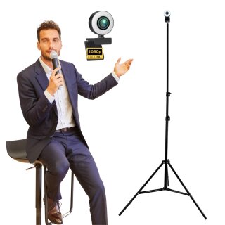 Webcam mit Autofokus Ringlicht Lampe + 210cm Stativ Full HD Mikrofon 1920x1080p  Stereo Geräuschunterdrückung Hintergrund I für Computer PC Laptop für Xbox