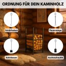 Kaminholzständer Feuerholz Regal Kaminholzregal Metall Holzlager Kaminbesteck Set 4-teilig