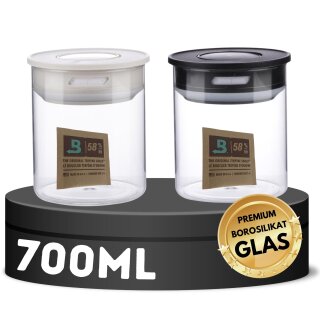 2x 700ml Vakuum Kräuter Borosilikat Glas Aufbewahrung Vorratsglas Ernte luftdicht Glasbehälter mit Deckel kompatibel mit Boveda Pack 58% Grow Ernte Vorratsgläser