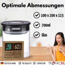 2x 700ml Vakuum Kräuter Borosilikat Glas Aufbewahrung + Boveda Vorratsglas Ernte luftdicht Glasbehälter mit Deckel kompatibel mit Boveda Pack 62% Grow Ernte Vorratsgläser