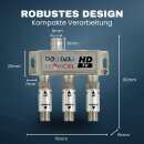 3-fach Sat Splitter 60dB Verstärker I Antennenverteiler Weiche DVB-S2 DVB-T2 Weiche mit Antennenverstärker für 3D 4K HDTV