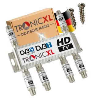 6-fach Sat Splitter 120dB Verstärker Antennenverteiler Weiche DVB-S2 DVB-T2 mit Antennenverstärker 3D