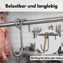 1 Metzgerhaken mit Ring Öse S-Haken Edelstahl groß für Seilwinde Schiene Hook Tragkraft 120kg