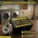 Steckerschloss Waschmaschine I Made in Germany I Steckersafe Sicherheitsbox passend für Schukostecker & Eurostecker Schutz vor unberechtigtem Zugriff TV Trockner Küche (Schwarz Gelb mit Zahlenschloss)