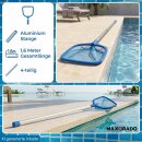Pool Kescher 1,6m lang mit Stange für Laub Schmutz Algen I Reinigung für Schwimmbecken, Spas, Whirlpool, Stahlrahmen Pools & Co.