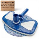 Deluxe Pool Bodendüse Blau Handreiniger oder für Teleskopstange Bodensauger mit Schlauchanschluss Ø 32/38 mm und Nylon Bürste Poolbürste Poolsauger Bodenbürste