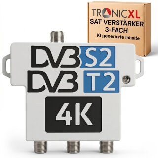 60dB Signalverstärker mit 3-fach Sat Splitter Antennenverteiler DVB-S2 DVB-T2 Antenne
