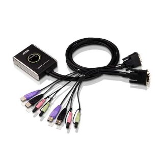 2-Port USB DVI / Audiokabel KVM Switch Schalter Umschalter PC Computer Video Monitor