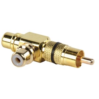 Stereo-Audio-Adapter 90° abgewinkelt RCA male - 2x RCA female Schwarz