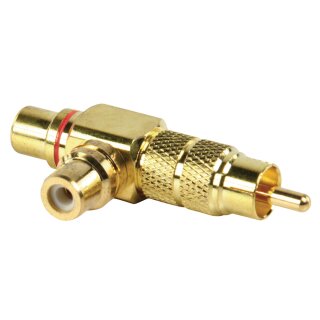 Stereo-Audio-Adapter 90° abgewinkelt RCA male - 2x RCA female Rot