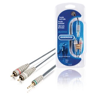 Stereo-Audiokabel 3.5 mm male - 2x RCA male 5.00 m Blau