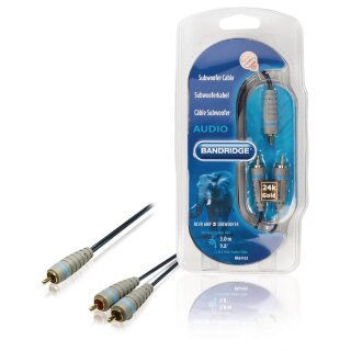 Subwoofer-Audiokabel RCA male - 2x RCA male 3.00 m Blau